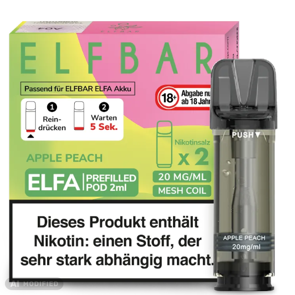 Elfbar - ELFA - 2x 2ml Prefilled Pod 20mg - Apple Peach
