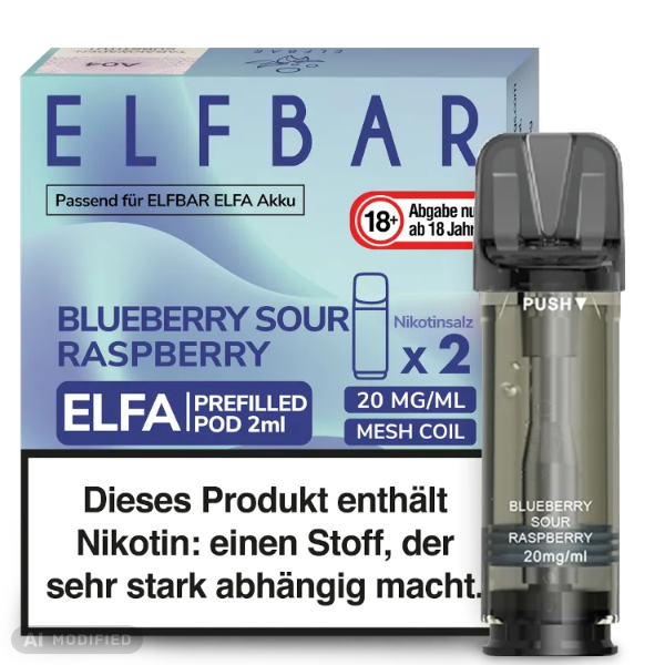 Elfbar - ELFA - 2x 2ml Prefilled Pod 20mg - Blueberry Sour Raspberry