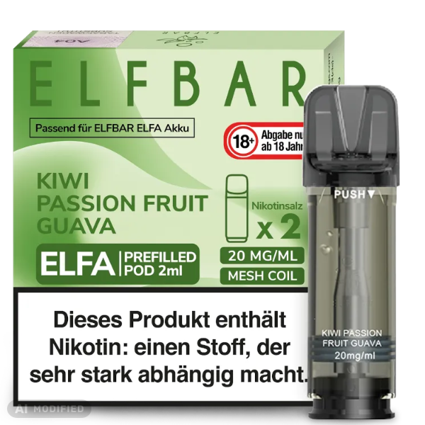 Elfbar - ELFA - 2x 2ml Prefilled Pod 20mg - Kiwi Passion Fruit Guava