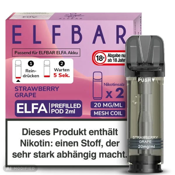 Elfbar - ELFA - 2x 2ml Prefilled Pod 20mg - Strawberry Grape