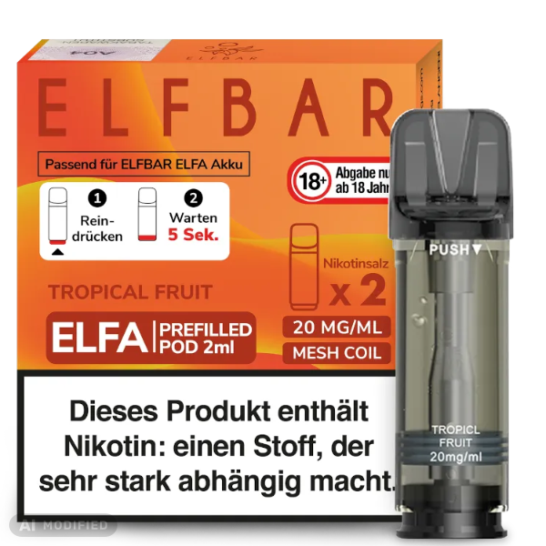 Elfbar - ELFA - 2x 2ml Prefilled Pod 20mg - Tropical Fruit