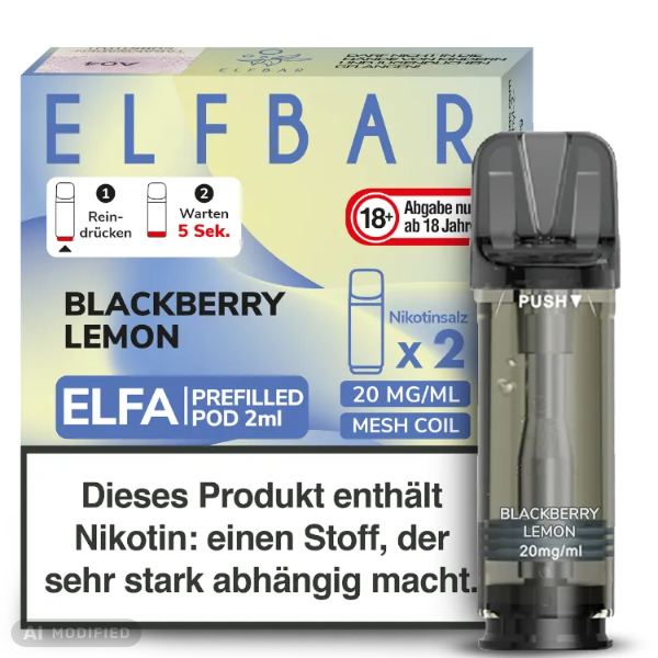 Elfbar - ELFA - 2x 2ml Prefilled Pod 20mg - Blackberry Lemon