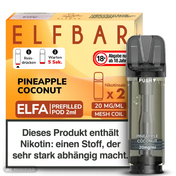 Elfbar - ELFA - 2x 2ml Prefilled Pod 20mg - Pineapple Coconut