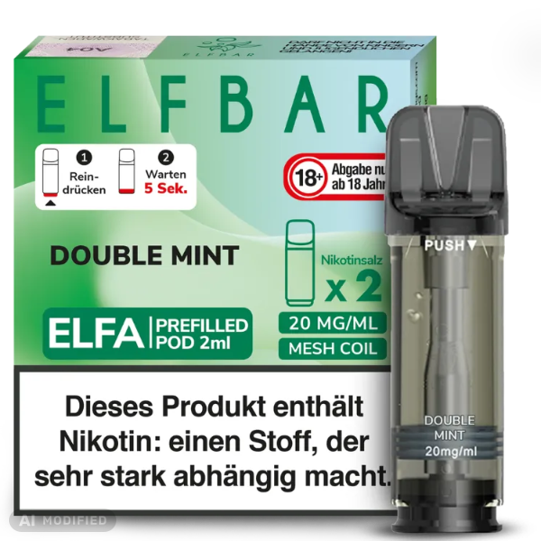Elfbar - ELFA - 2x 2ml Prefilled Pod 20mg - Double Mint