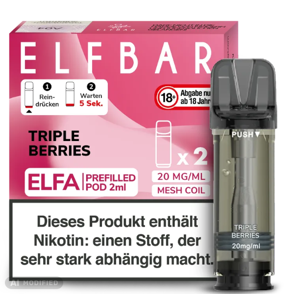 Elfbar - ELFA - 2x 2ml Prefilled Pod 20mg - Triple Berries